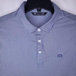 Travis Mathew Polo Shirt Mens Medium Gingham Blue, White Golf Performance